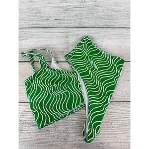 Shein Curve Plus Size Green & White Textured 2 Piece Swimsuit Size 4XL